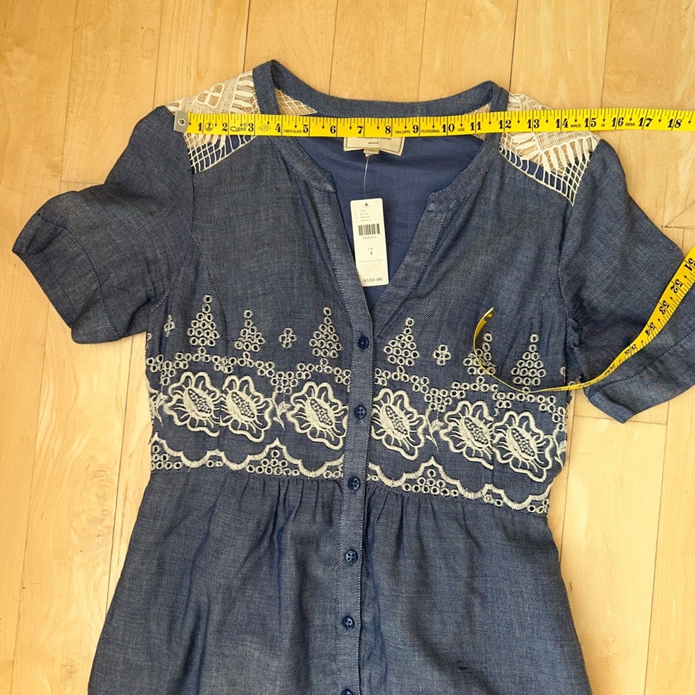 Anthropologie Moulinette Soeurs Denim Embroidered Waters Midi Dress Size 4 NWT - Picture 9 of 16
